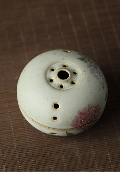 Gohobi Hand painted Hydrangea Ceramic Incense bowl Incense holder Gongfu tea Japanese Chado