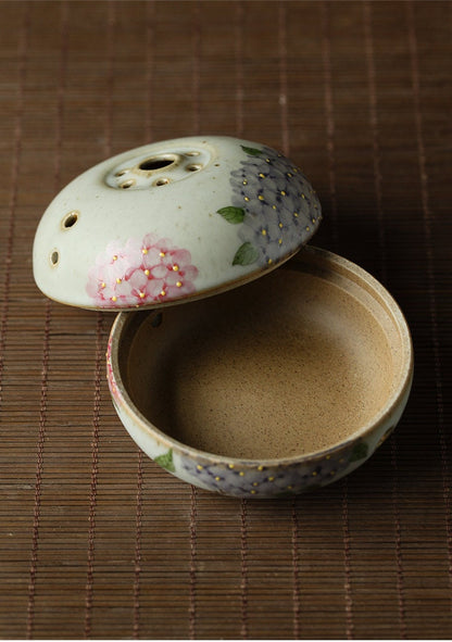 Gohobi Hand painted Hydrangea Ceramic Incense bowl Incense holder Gongfu tea Japanese Chado