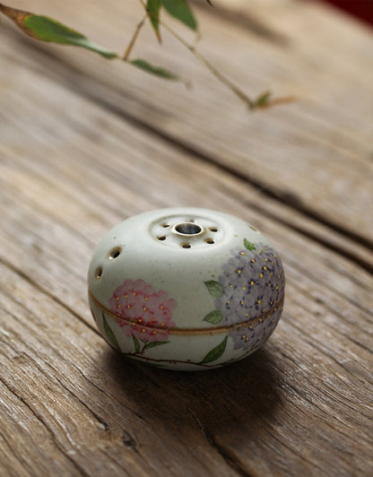 Gohobi Hand painted Hydrangea Ceramic Incense bowl Incense holder Gongfu tea Japanese Chado