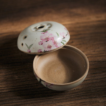 Hand painted incense burner Peach Blossom Ceramic Incense bowl Incense holder Gongfu tea Japanese Chado