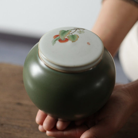 Gohobi Hand painted Ceramic Tea Storage Jars containers Chinese Gongfu tea Kung fu tea Japanese Chado Persimmon