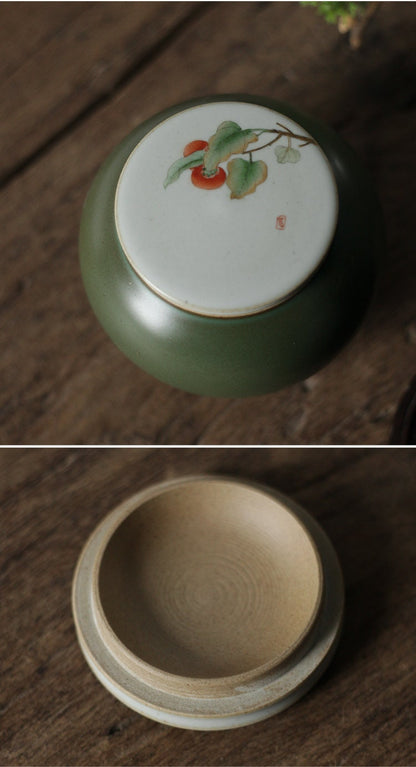 Gohobi Hand painted Ceramic Tea Storage Jars containers Chinese Gongfu tea Kung fu tea Japanese Chado Persimmon