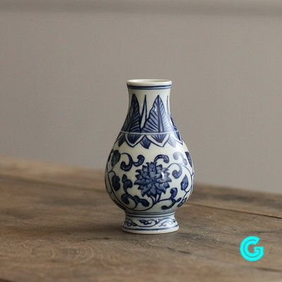 Gohobi Oriental vase blue and white porcelain hand painted handmade mini vases Chinese Japanese Chado table decor gift wedding birthday