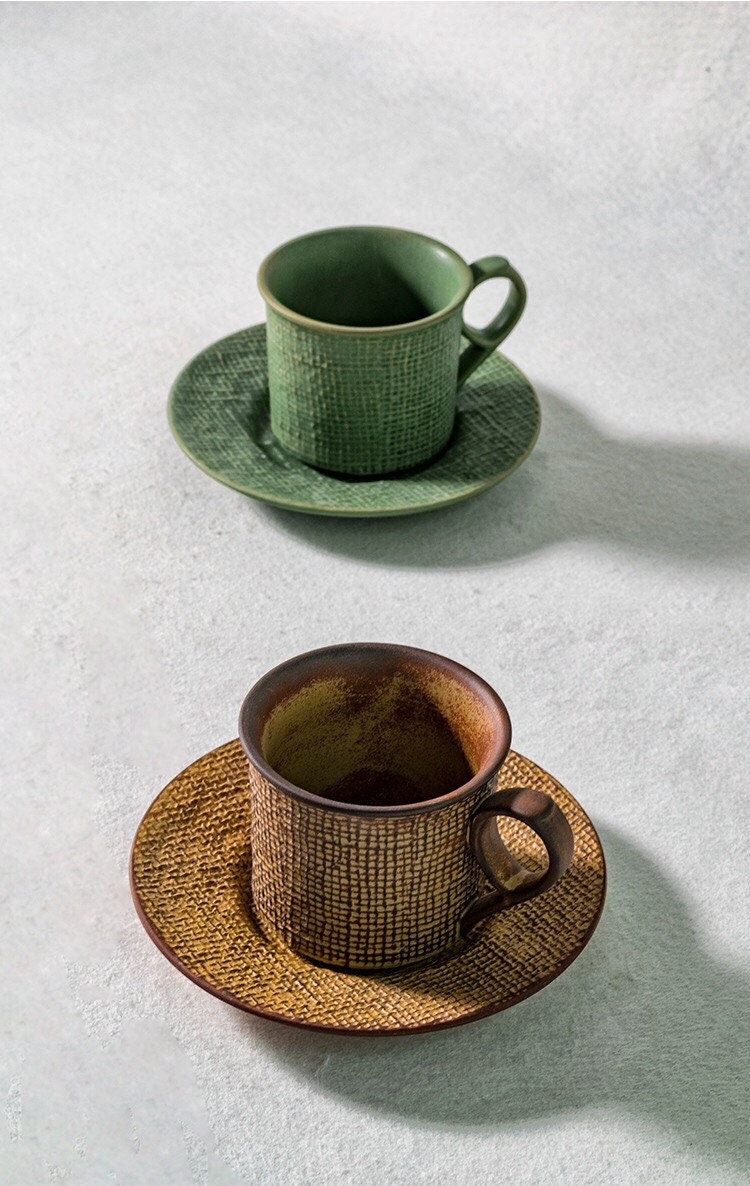 Gohobi Handmade stoneware Coffee cup and saucer Japanese vintage style coffee mug tea cup tea mug