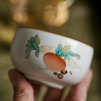 Gohobi Hand painted ceramic vegetables tea cup Chinese Gongfu tea Kung fu tea Japanese Chado Cabbage Radish