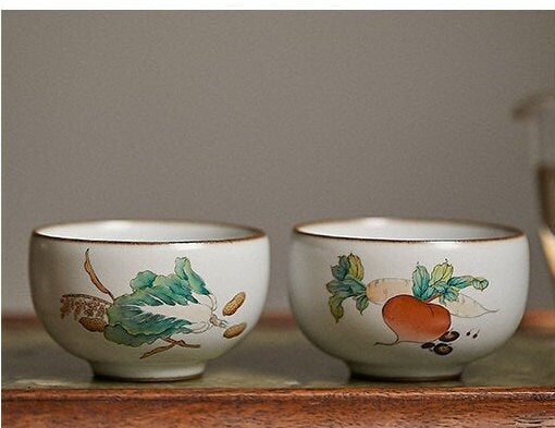 Gohobi Hand painted ceramic vegetables tea cup Chinese Gongfu tea Kung fu tea Japanese Chado Cabbage Radish