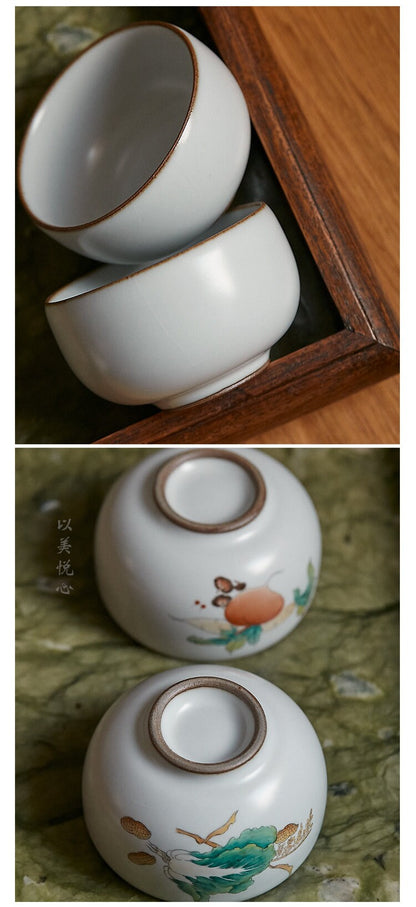 Gohobi Hand painted ceramic vegetables tea cup Chinese Gongfu tea Kung fu tea Japanese Chado Cabbage Radish