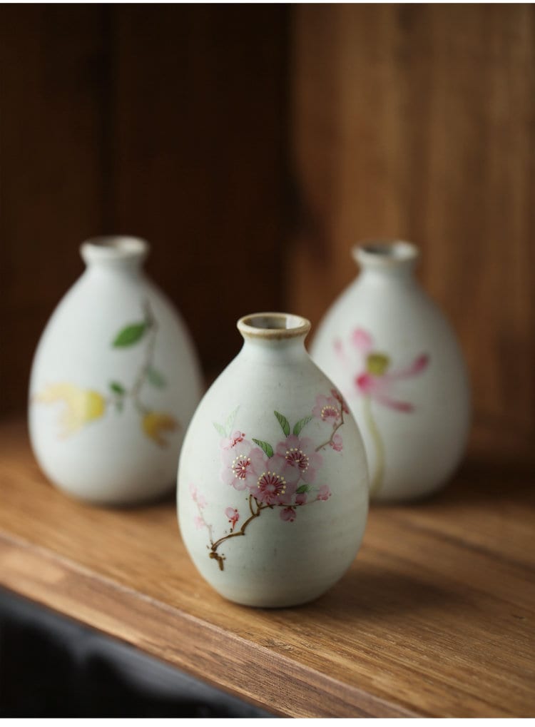 Gohobi hand painted mini floral vases Japanese Chado table decoration vintage style