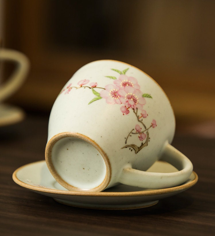 Gohobi Hand-painted ceramic Flowers Hydrangea  Peach blossom tea cup Chinese Gongfu tea Kung fu tea Japanese Chado