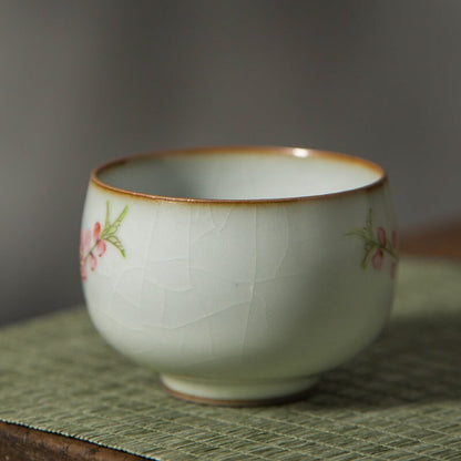 Gohobi Hand painted Peach Blossom Bird Tea Cup Ceramic Chinese Gongfu tea Kung fu tea Japanese Chado by local young designer