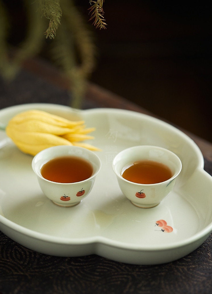 Gohobi Tea ceremony Handmade Persimmon Tea bowl and Set. Hand-painted, Rustic, Minimalistic Japanese Tea, Green Tea, on sale Gongfu tea, Teabowl