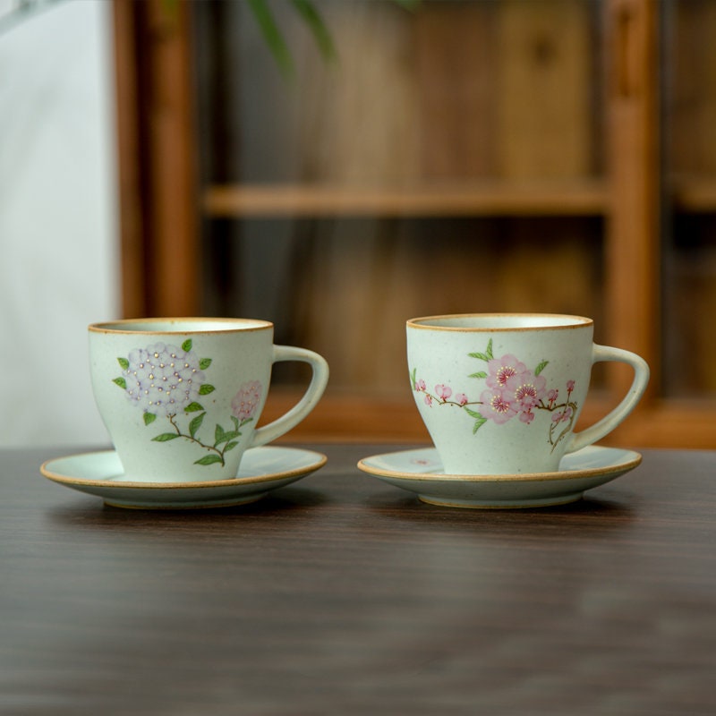 Gohobi Hand-painted ceramic Flowers Hydrangea  Peach blossom tea cup Chinese Gongfu tea Kung fu tea Japanese Chado