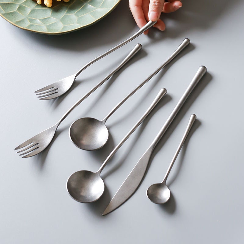 Gohobi A Set of 5 Pieces Stonewashed Stainless Steel Cutlery