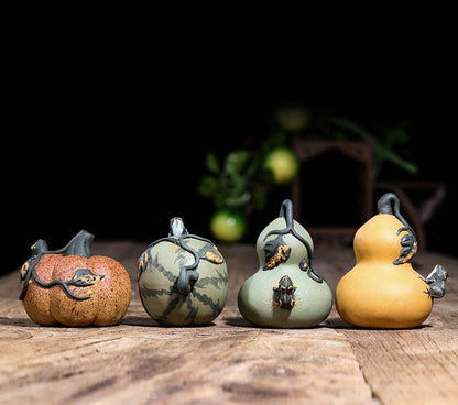 Gohobi Handmade ceramic YiXing clay fruit and Frog Tea ornaments Tea pets Chinese Gongfu tea Kung fu tea Japanese Chado unique ornaments