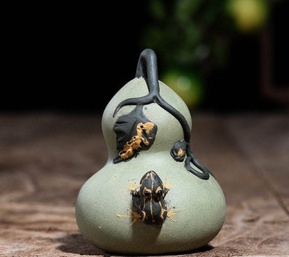 Gohobi Handmade ceramic YiXing clay fruit and Frog Tea ornaments Tea pets Chinese Gongfu tea Kung fu tea Japanese Chado unique ornaments