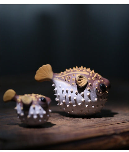 Gohobi Handmade pufferfish ornaments Tea pets ceramic YiXing clay  Chinese Gongfu tea Kung fu tea Japanese Chado unique ornaments