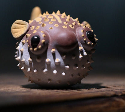 Gohobi Handmade pufferfish ornaments Tea pets ceramic YiXing clay  Chinese Gongfu tea Kung fu tea Japanese Chado unique ornaments