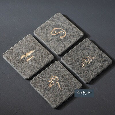 Gohobi A set of 4 stone coaster teapot lid tea coaster Japanese Chado mini coasters gift coaster set <Limited edition:25 sets>