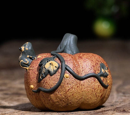 Gohobi Handmade ceramic YiXing clay fruit and Frog Tea ornaments Tea pets Chinese Gongfu tea Kung fu tea Japanese Chado unique ornaments