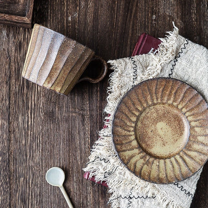 Gohobi Handmade stoneware Coffee cup and saucer Textured Mug Japanese vintage style coffee mug tea cup tea mug