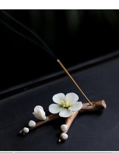 Gohobi Handmade incense holder Ceramic Plum Blossom Incense stick holder Gongfu tea Japanese Chado