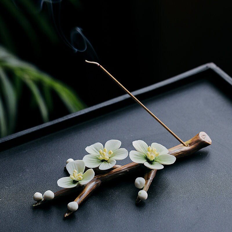 Gohobi Handmade incense holder Ceramic Plum Blossom Incense stick holder Gongfu tea Japanese Chado