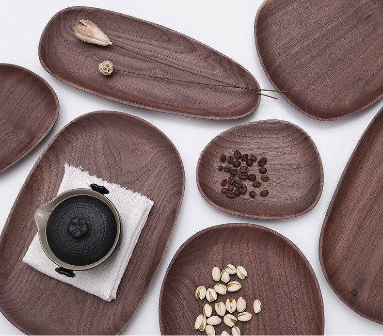 Gohobi Irregular Walnut Wooden Serving Tray Teapot Tray