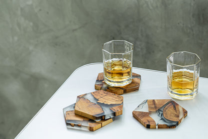 Gohobi Hexagon shaped coasters wooden resin coaster placemats handmade gift set for festival christmas