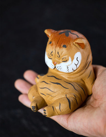 Gohobi Handmade sleepy tiger ornaments Tea pets ceramic YiXing clay  Chinese Gongfu tea Kung fu tea Japanese Chado unique ornaments