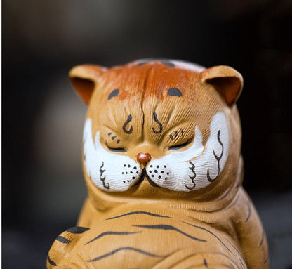 Gohobi Handmade sleepy tiger ornaments Tea pets ceramic YiXing clay  Chinese Gongfu tea Kung fu tea Japanese Chado unique ornaments