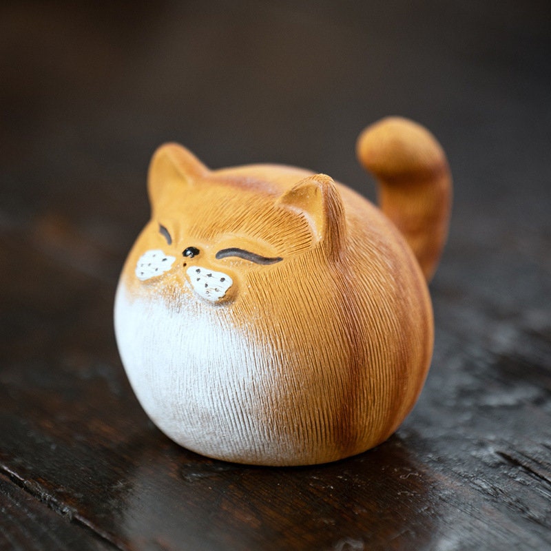 Gohobi Handmade cat ornaments Tea pets ceramic YiXing clay  Chinese Gongfu tea Kung fu tea Japanese Chado unique ornaments