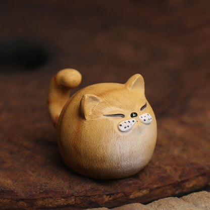 Gohobi Handmade cat ornaments Tea pets ceramic YiXing clay  Chinese Gongfu tea Kung fu tea Japanese Chado unique ornaments