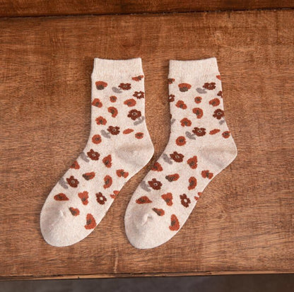 Floral wool socks gift Women Winter Socks orange gift flowers Korean Japanese