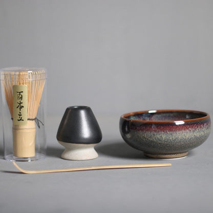 Gohobi Ceramic Matcha Set with Bamboo Whisk, whisk holder and spoon, tea ceremony gift set, Japanese Tea set Gift box