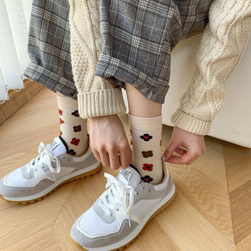 Floral socks gift Women Winter Socks gift cotton flowers Korean Japanese