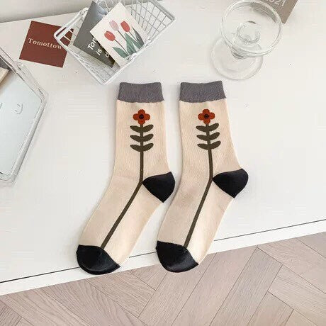 Floral socks gift Women Winter Socks gift cotton flowers Korean Japanese