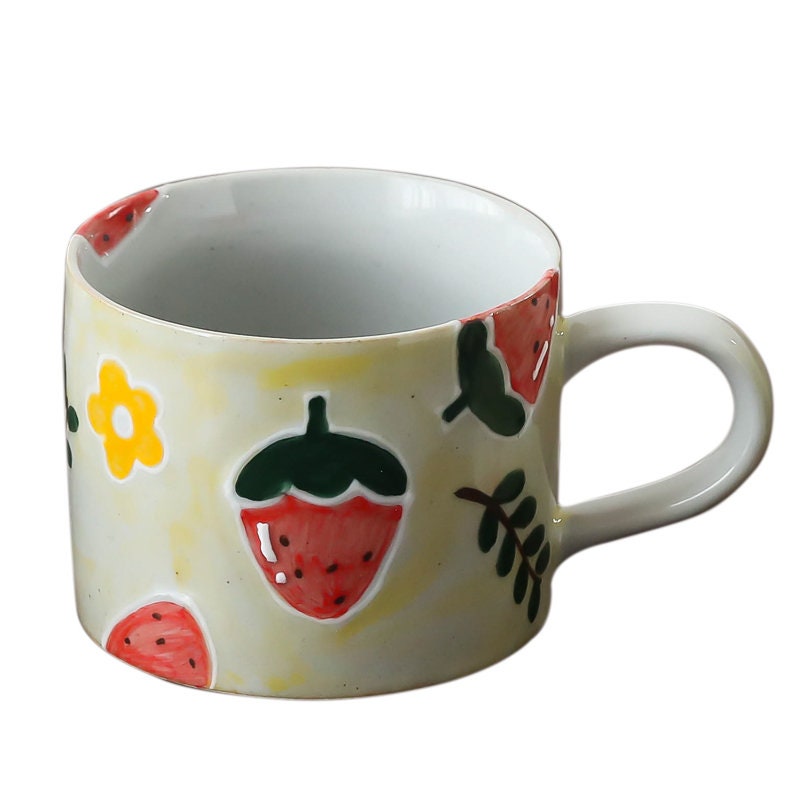 Gohobi Hand-painted ceramic strawberry teacup coffee mug with spoon Japanese style