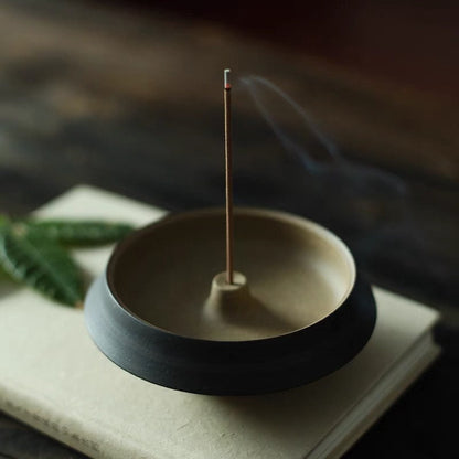 Gohobi Handmade Ceramic incense burner black Incense stick holder Gongfu tea Japanese