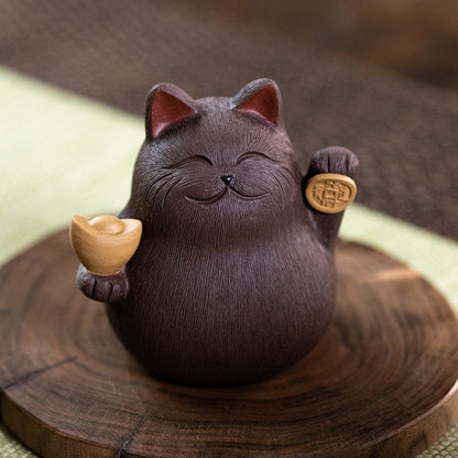 Gohobi Handmade cat ornaments Tea pets ceramic YiXing clay  Chinese Gongfu tea Kung fu tea Japanese Chado unique ornaments