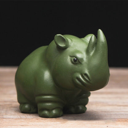 Gohobi Handmade green rhino ornaments Tea pets ceramic YiXing clay  Chinese Gongfu tea Kung fu tea Japanese Chado unique ornaments