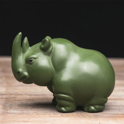 Gohobi Handmade green rhino ornaments Tea pets ceramic YiXing clay  Chinese Gongfu tea Kung fu tea Japanese Chado unique ornaments