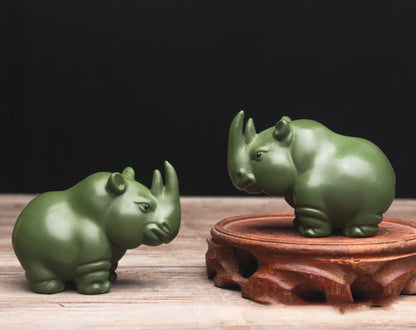 Gohobi Handmade green rhino ornaments Tea pets ceramic YiXing clay  Chinese Gongfu tea Kung fu tea Japanese Chado unique ornaments