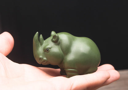 Gohobi Handmade green rhino ornaments Tea pets ceramic YiXing clay  Chinese Gongfu tea Kung fu tea Japanese Chado unique ornaments