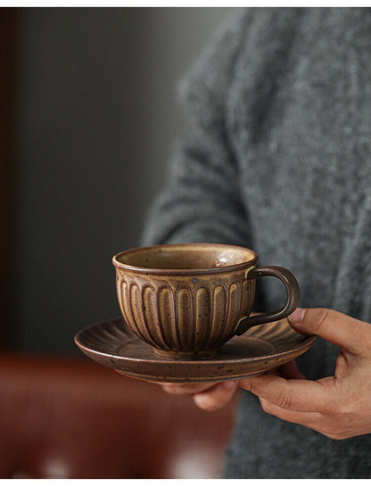 Gohobi Handmade stoneware Coffee cup and saucer Japanese vintage style coffee mug