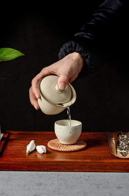 Gohobi Handmade white ceramic Gaiwan Chinese Gongfu tea Japanese Teacup small green tea cup  [Pulverised white collection] 