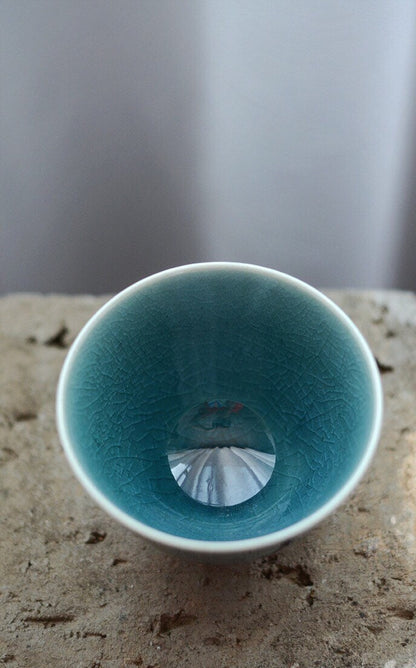 Gohobi Handmade Teal ceramic tea cup Chinese Gongfu tea Kung fu tea Japanese Chado crystal gemstone colour [Ice crack collection] 