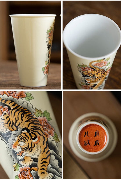 Gohobi Tiger Handmade Large drink cup tea cup  Hand painted, Rustic, Minimalistic Japanese Tea, Green Tea, Gongfu tea