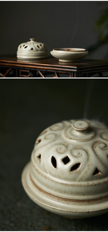 Gohobi handmade white Incense bowl Incense holder Gongfu tea Japanese Chado incense burner