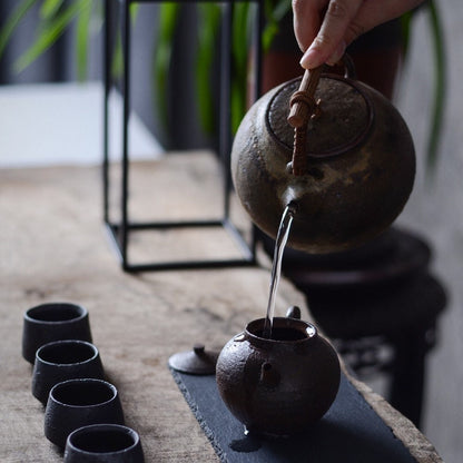 Gohobi Handmade ceramic teapot, Chinese Gongfu tea, Japanese Korean style teacup, rustic [Old rock mud collection] 