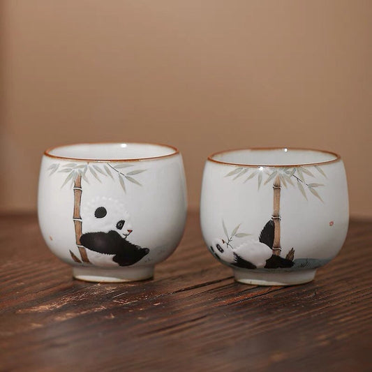 Gohobi Hand-painted Panda Tea Cup Ceramic Chinese Gongfu tea Kung fu tea Japanese Chado